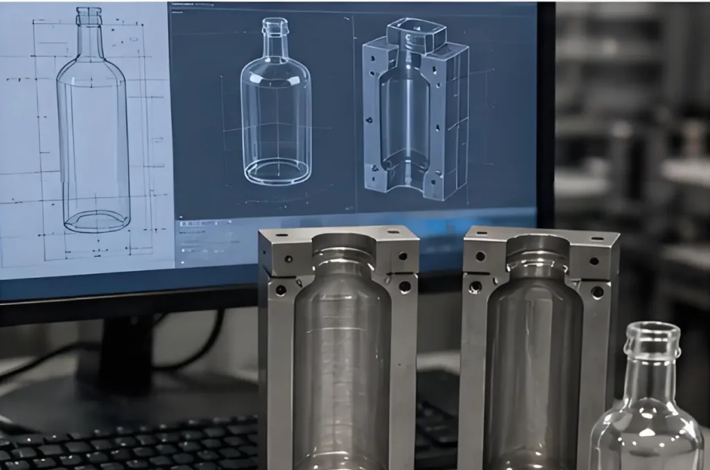 Custom glass bottle mold design and prototyping process at a manufacturer