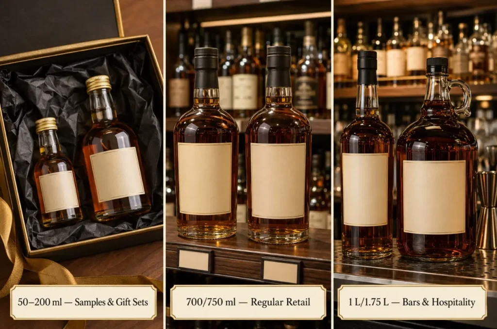 liquor bottle sizes for samples and gift sets regular retail bars and hospitality