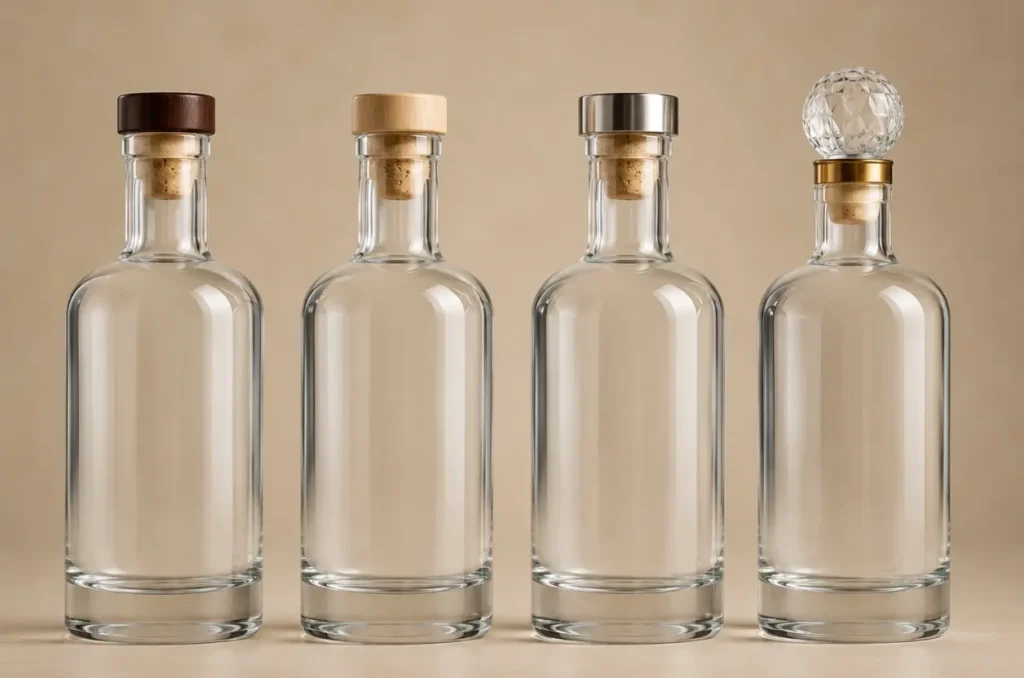 bar top cork styles matched with premium glass liquor bottles