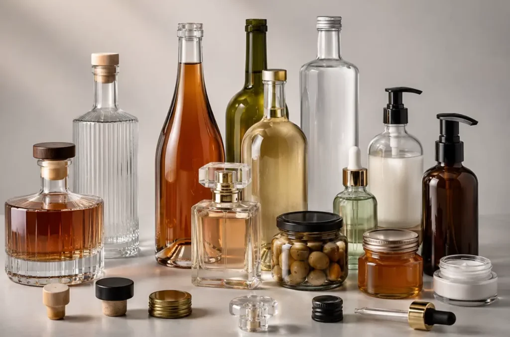 Glass bottles for spirits, beverages, food, perfume, and cosmetics