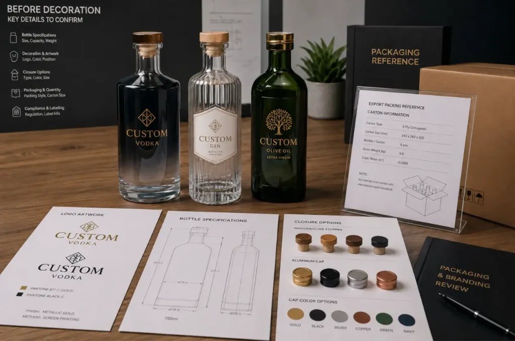 glass bottle decoration review with artwork closure and packing details
