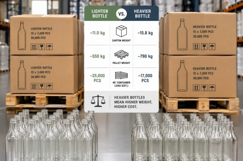 glass bottle weight and shipping impact for carton and pallet loading