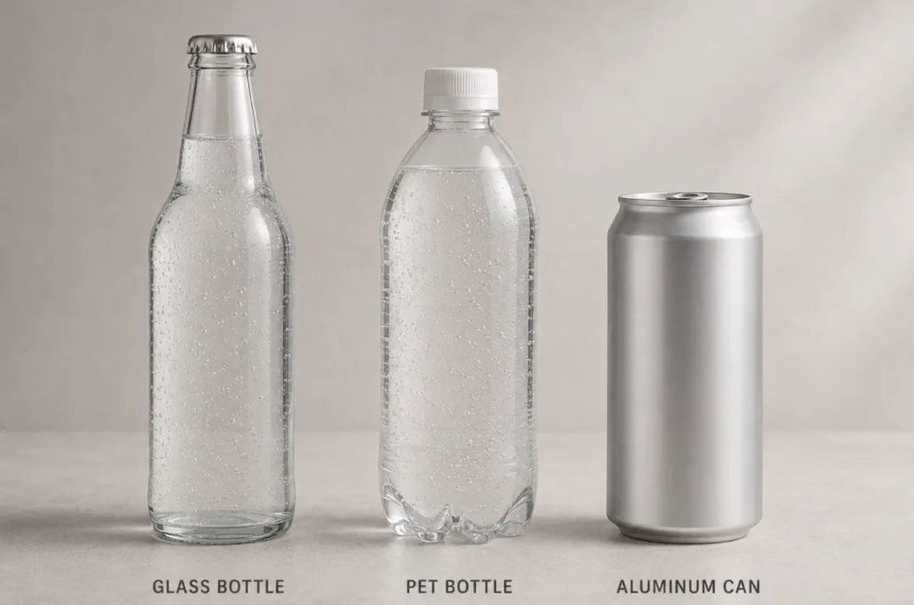 Glass, Plastic, and Can Sparkling Water Packaging