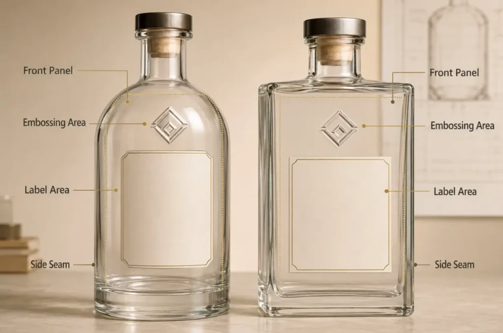 normal glass bottle seam compared with glass flash and an offset seam