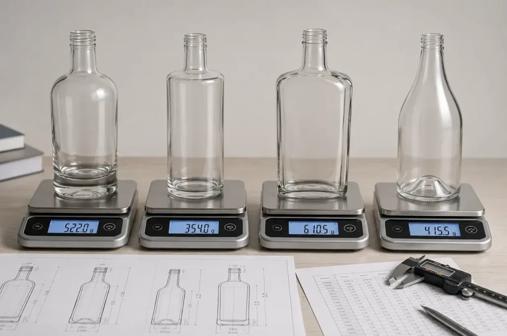 glass bottle weight comparison for bottles with the same capacity