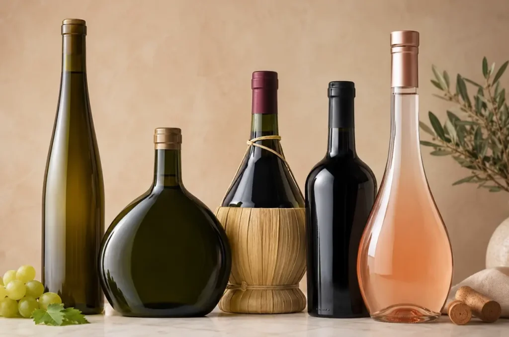 traditional wine bottle shapes including Hock Bocksbeutel fiasco Port and Provence bottles