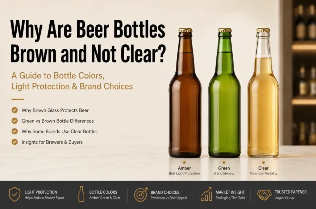 brown beer bottles compared with green and clear beer bottles