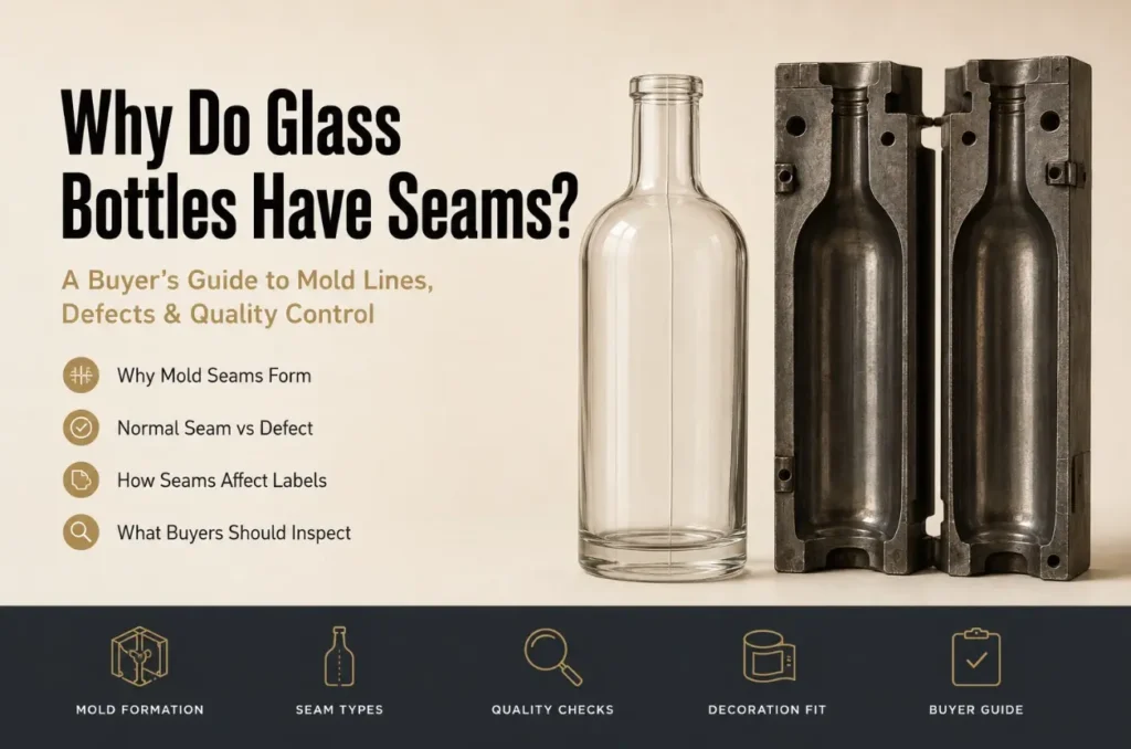 glass bottle seams created during the bottle molding process