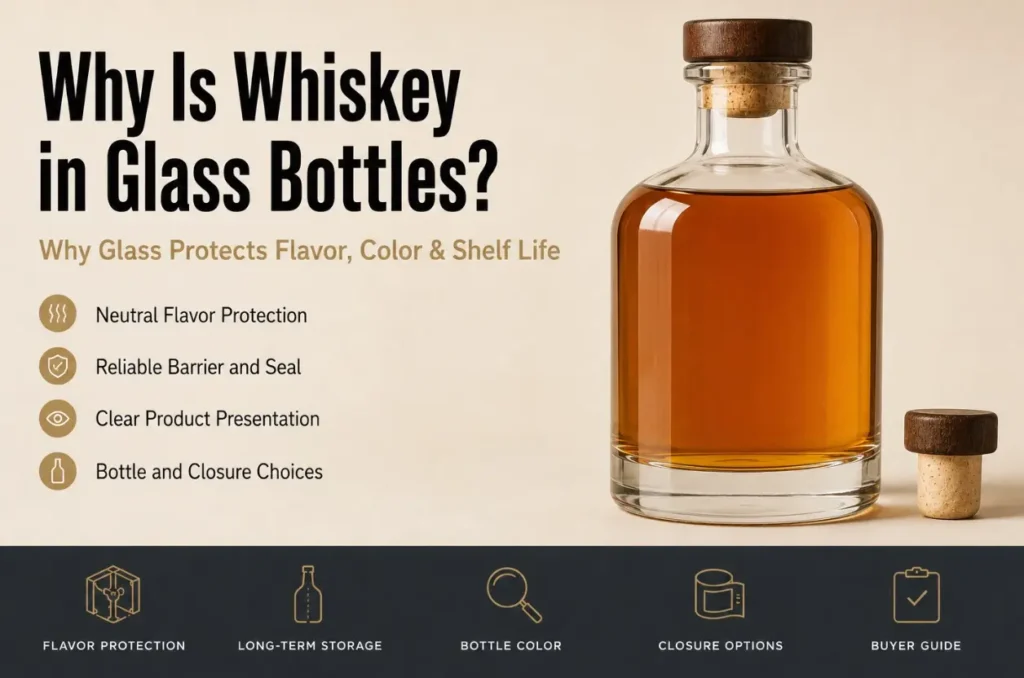 clear glass whiskey bottle protecting amber whiskey