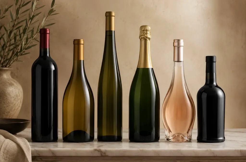 wine bottle shapes selected for red white sparkling rosé and fortified wine