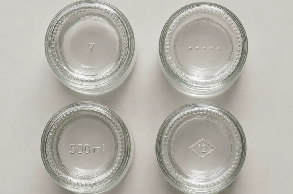 common glass bottle markings on several bottle bases