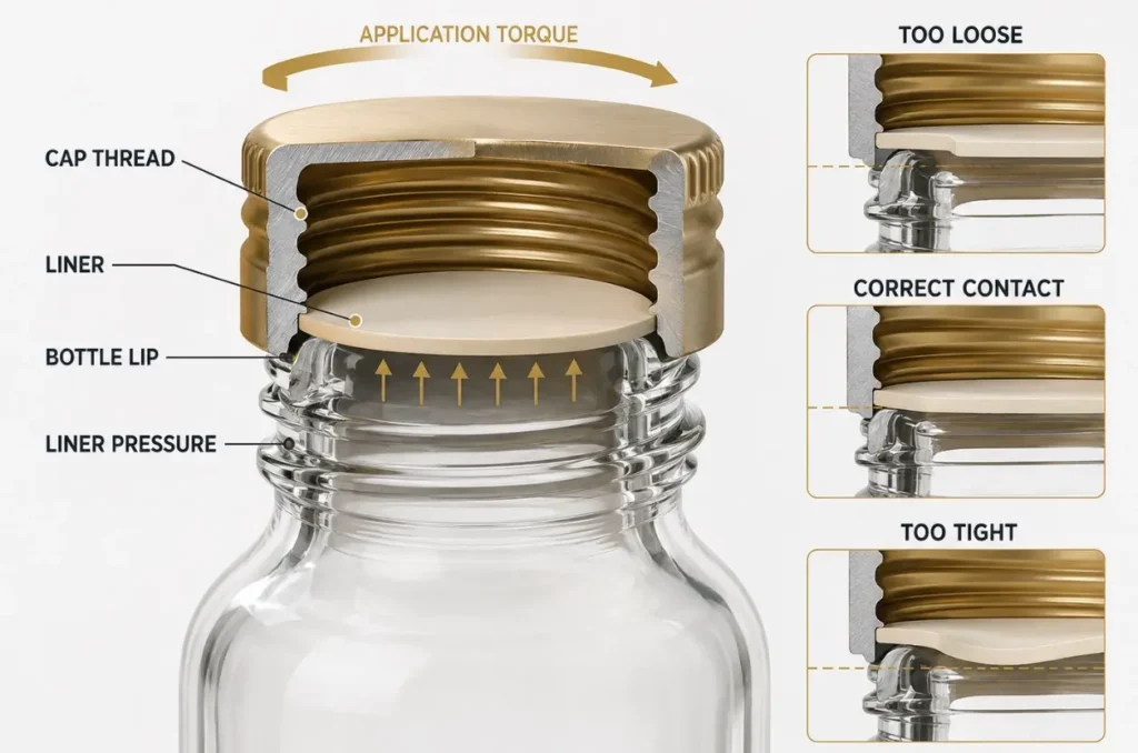 glass bottle cap liner compression and application torque