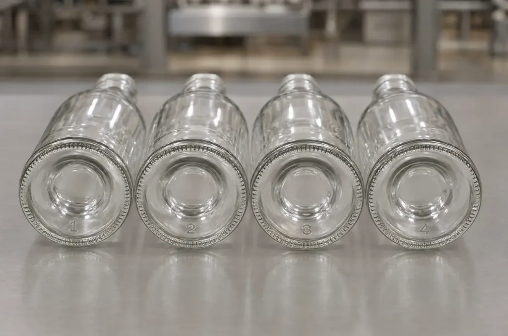 different cavity codes on identical glass bottle bases