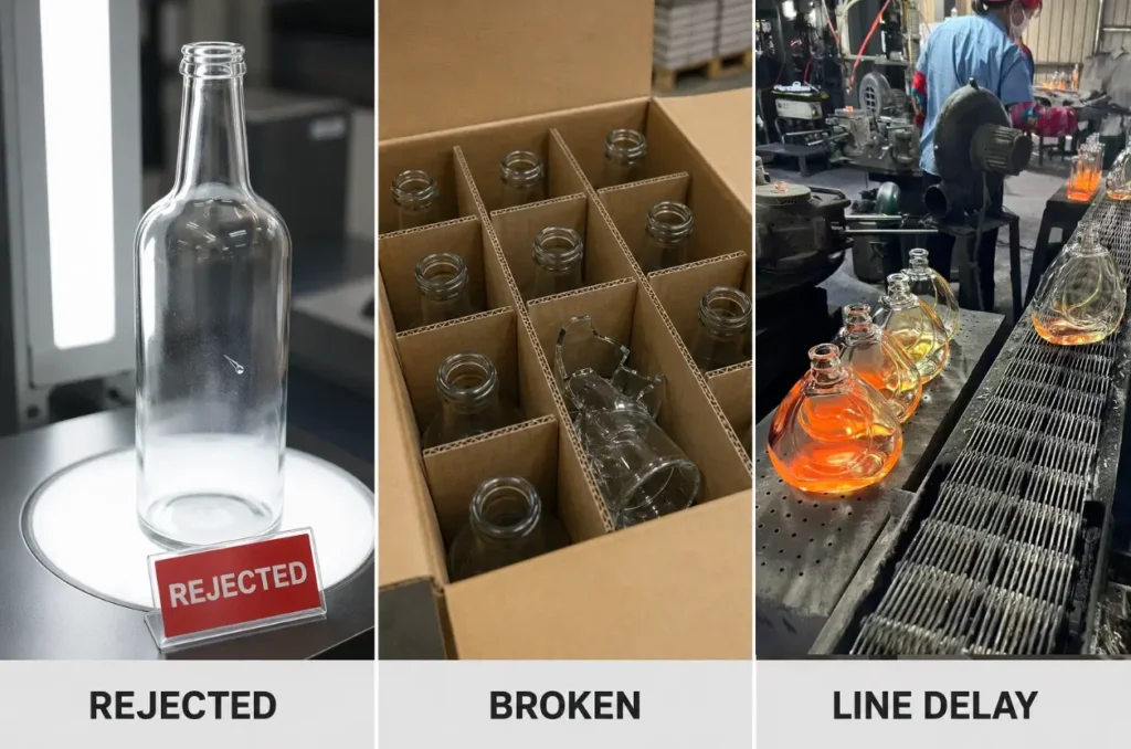 rejected bottles breakage replacement freight and filling line delay in glass bottle sourcing