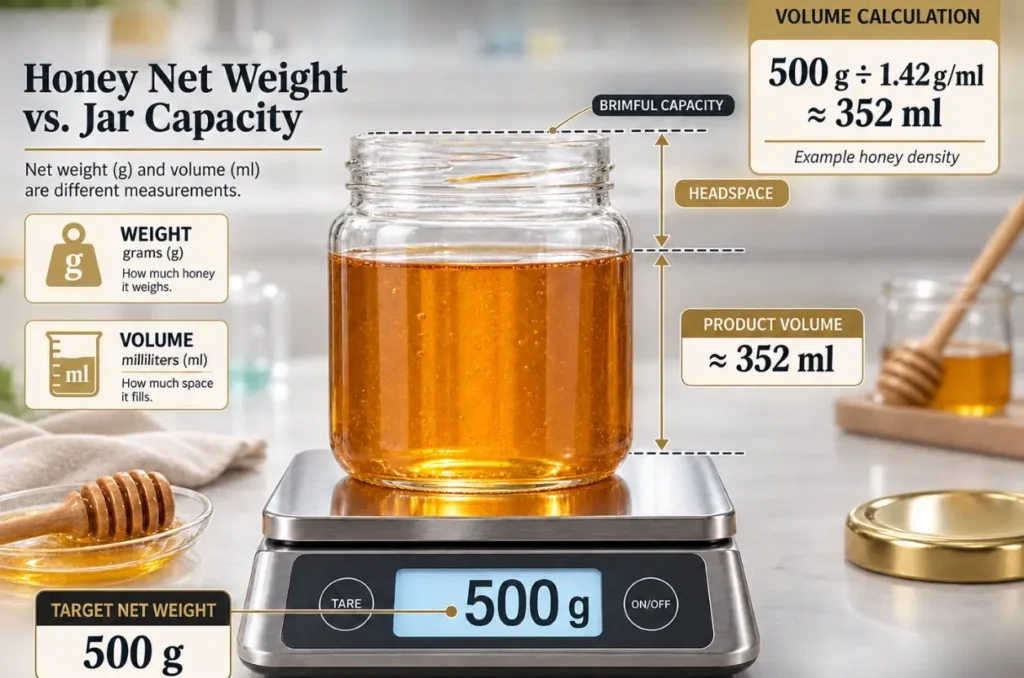 honey net weight calculation for choosing the correct glass jar capacity