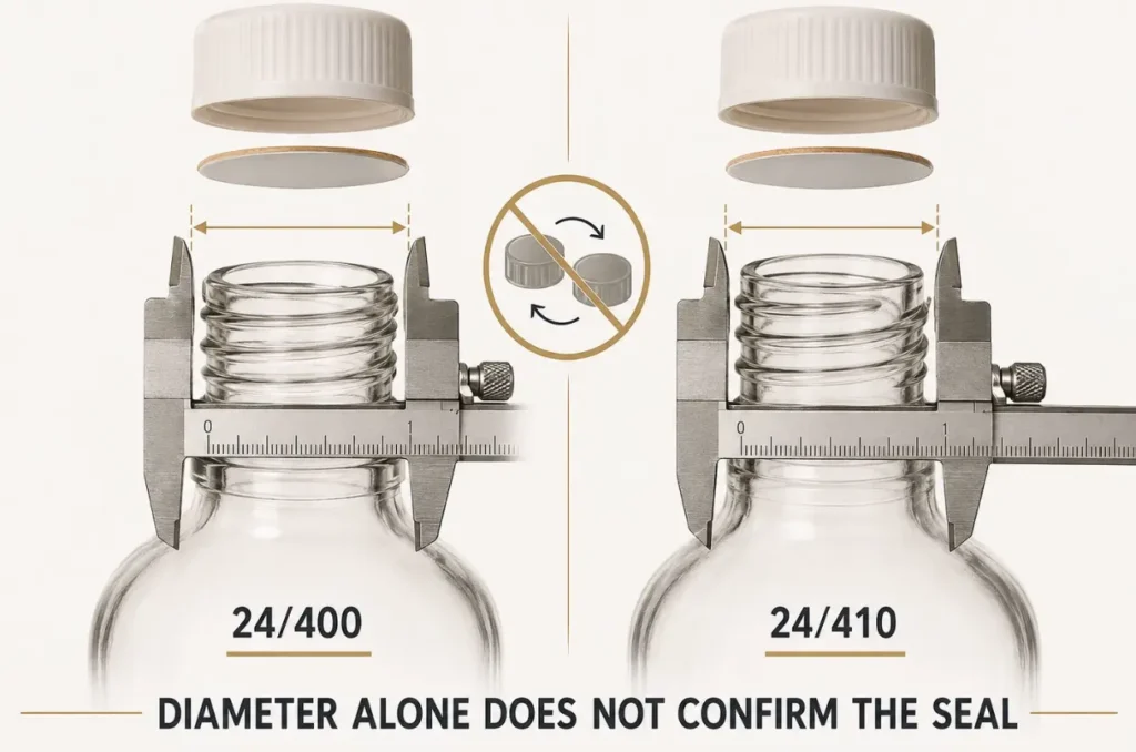 glass bottles with matching neck diameter but different thread finishes