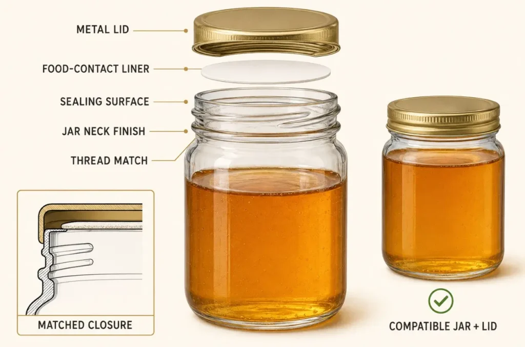 matching honey jar neck finish metal cap liner and sealing surface