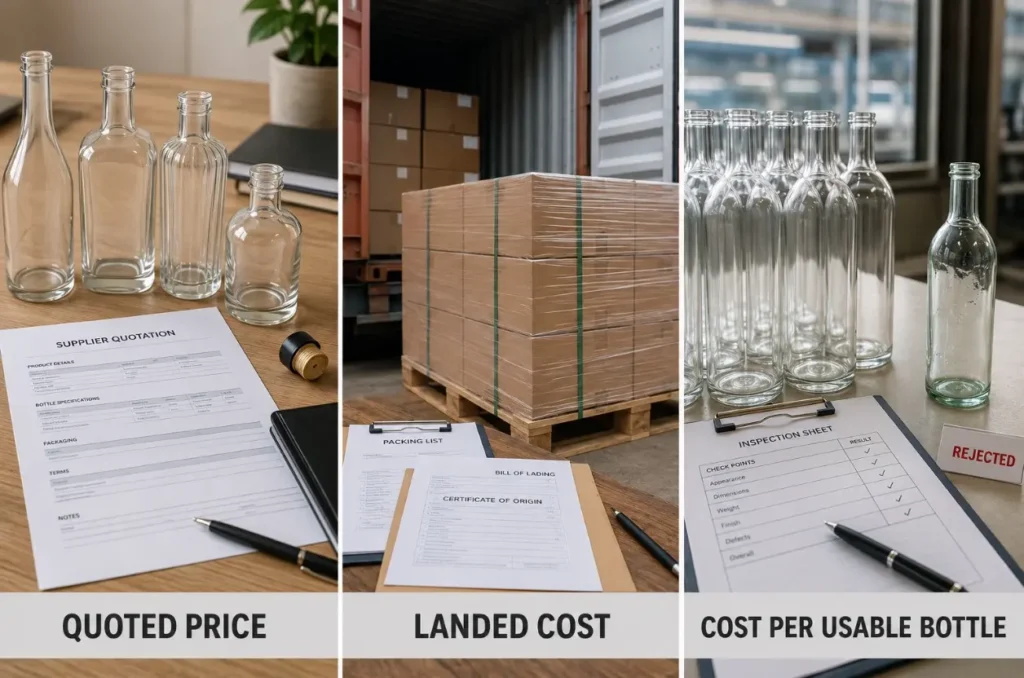 glass bottle sourcing costs from quoted price to landed cost and usable bottle cost