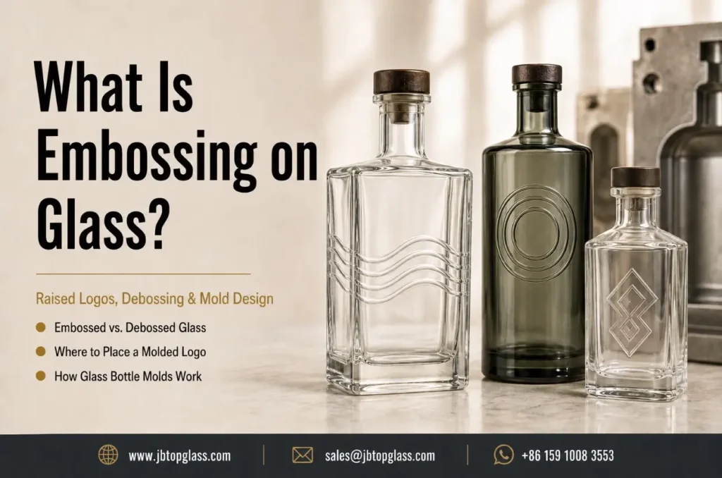 glass bottle embossing with raised and recessed logo designs