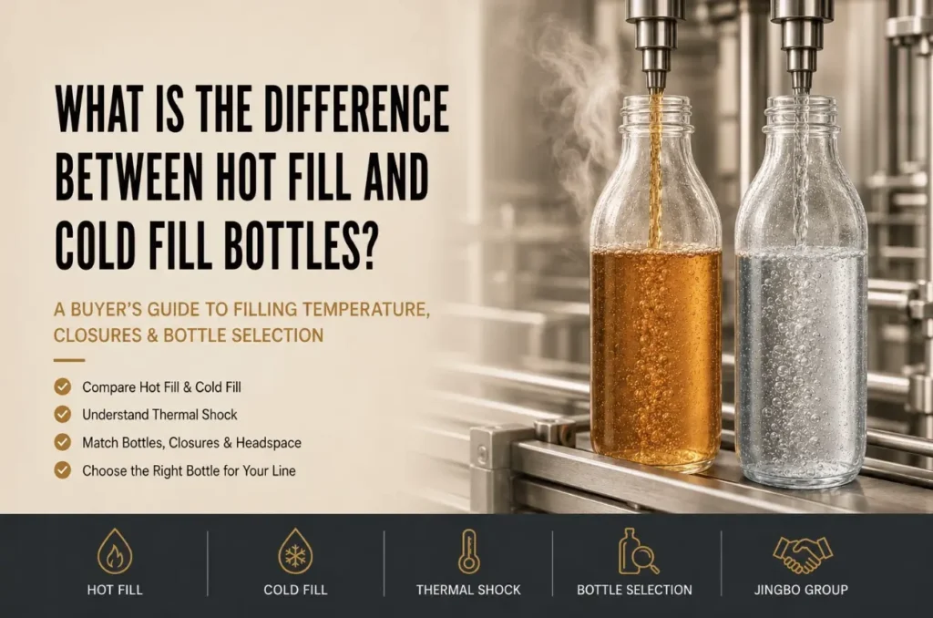 hot fill and cold fill glass bottles on a beverage filling line
