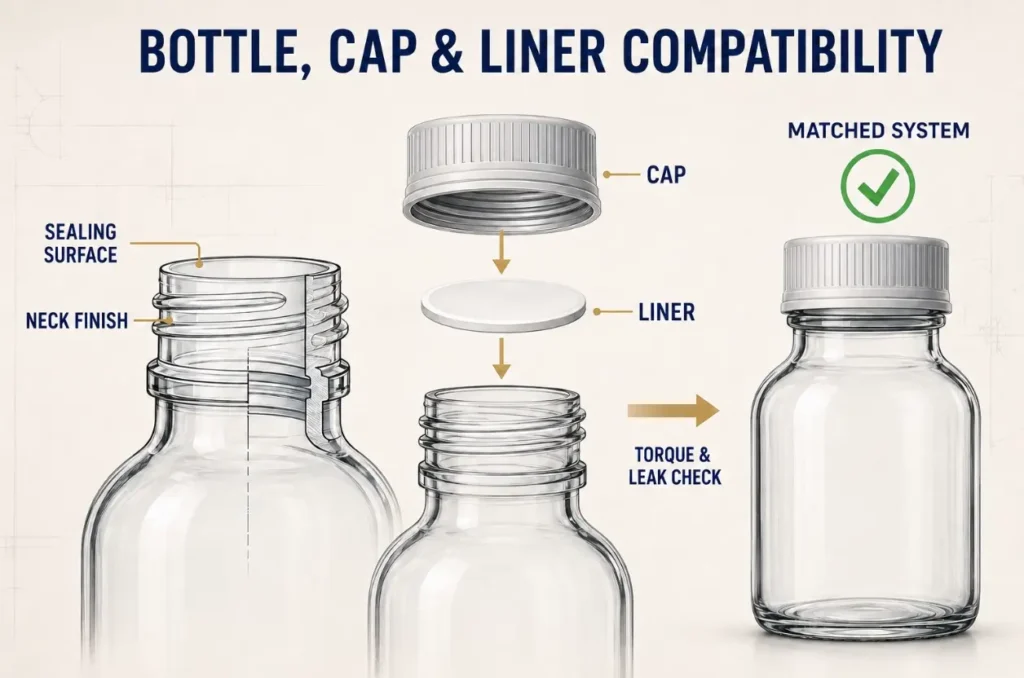 glass bottle neck finish cap liner and closure compatibility check