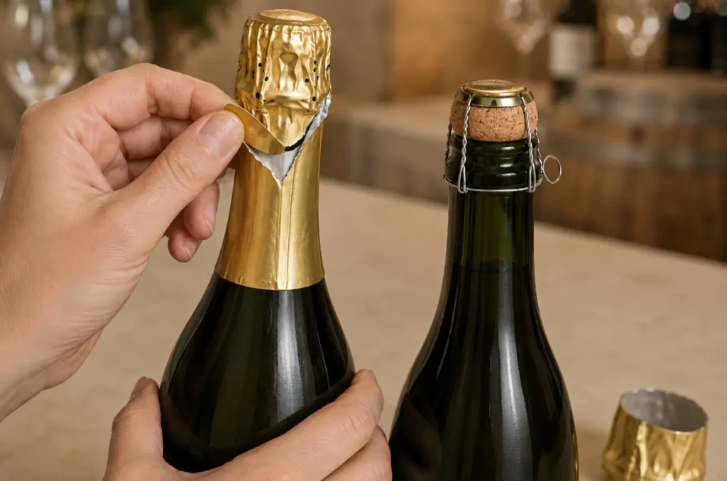 sparkling wine foil hood removal