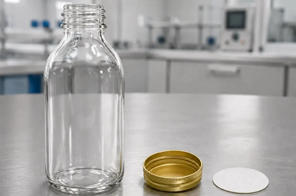 Food-Safe Glass Bottle, Cap and Liner