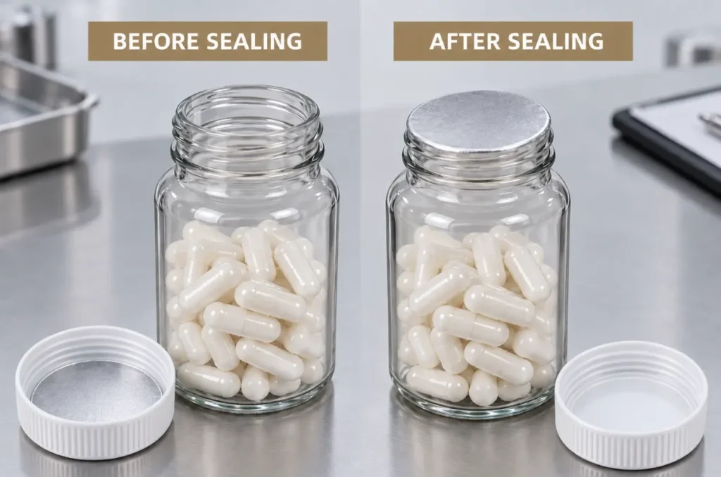 glass jar induction seal with cap and foil liner