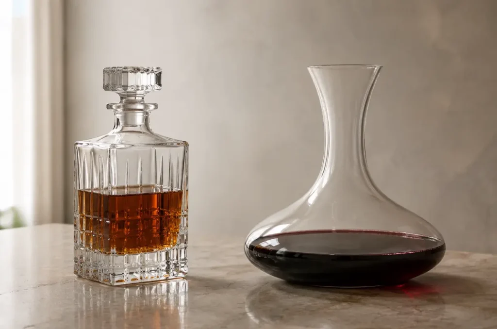 liquor decanter compared with a red wine decanter