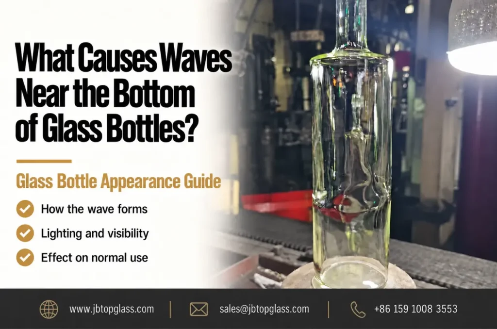 Clear glass bottle with a visible settle wave in its lower sidewall