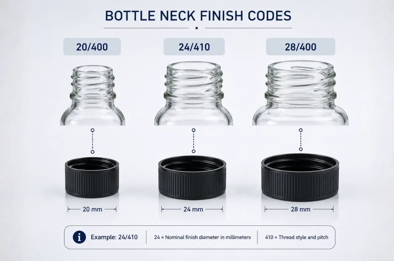 bottle neck size 20/400 neck finish explained for glass bottles