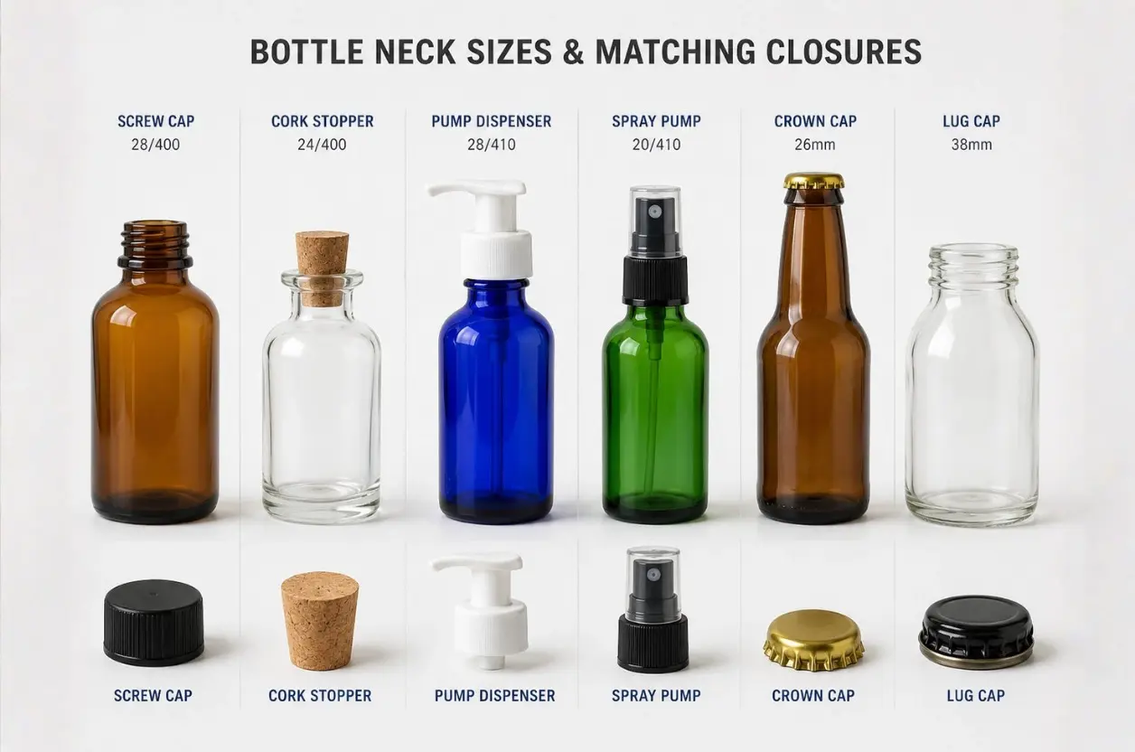 bottle neck size and closure options for custom glass bottles