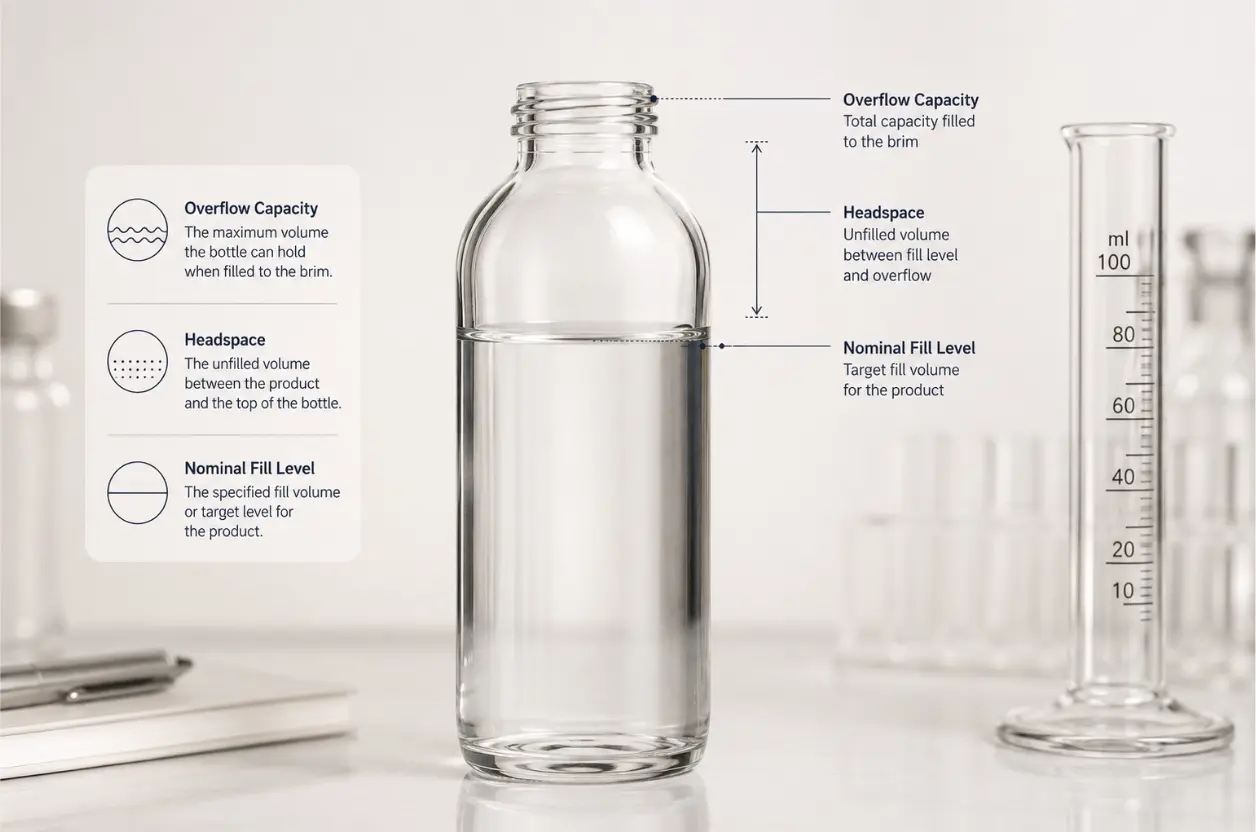 overflow capacity measurement for glass bottle fill level