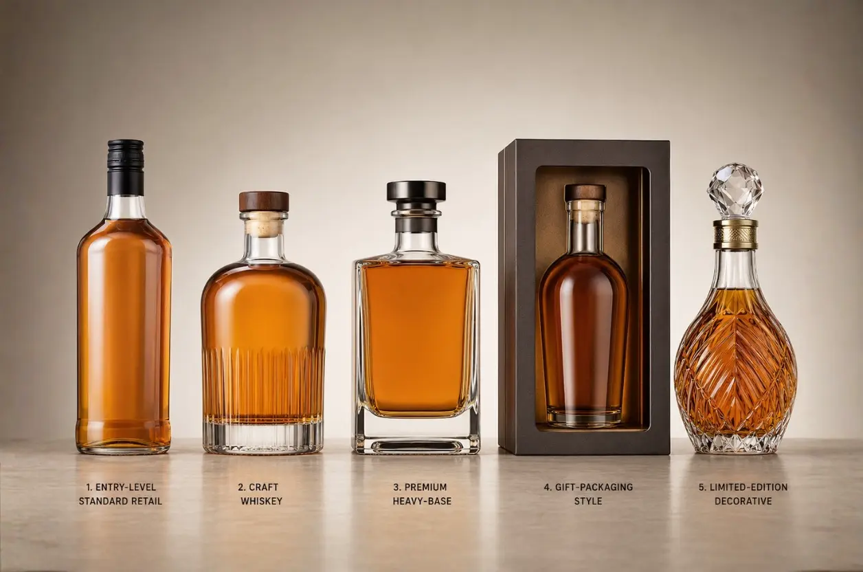 whiskey bottle design options for entry level craft premium and gift spirits