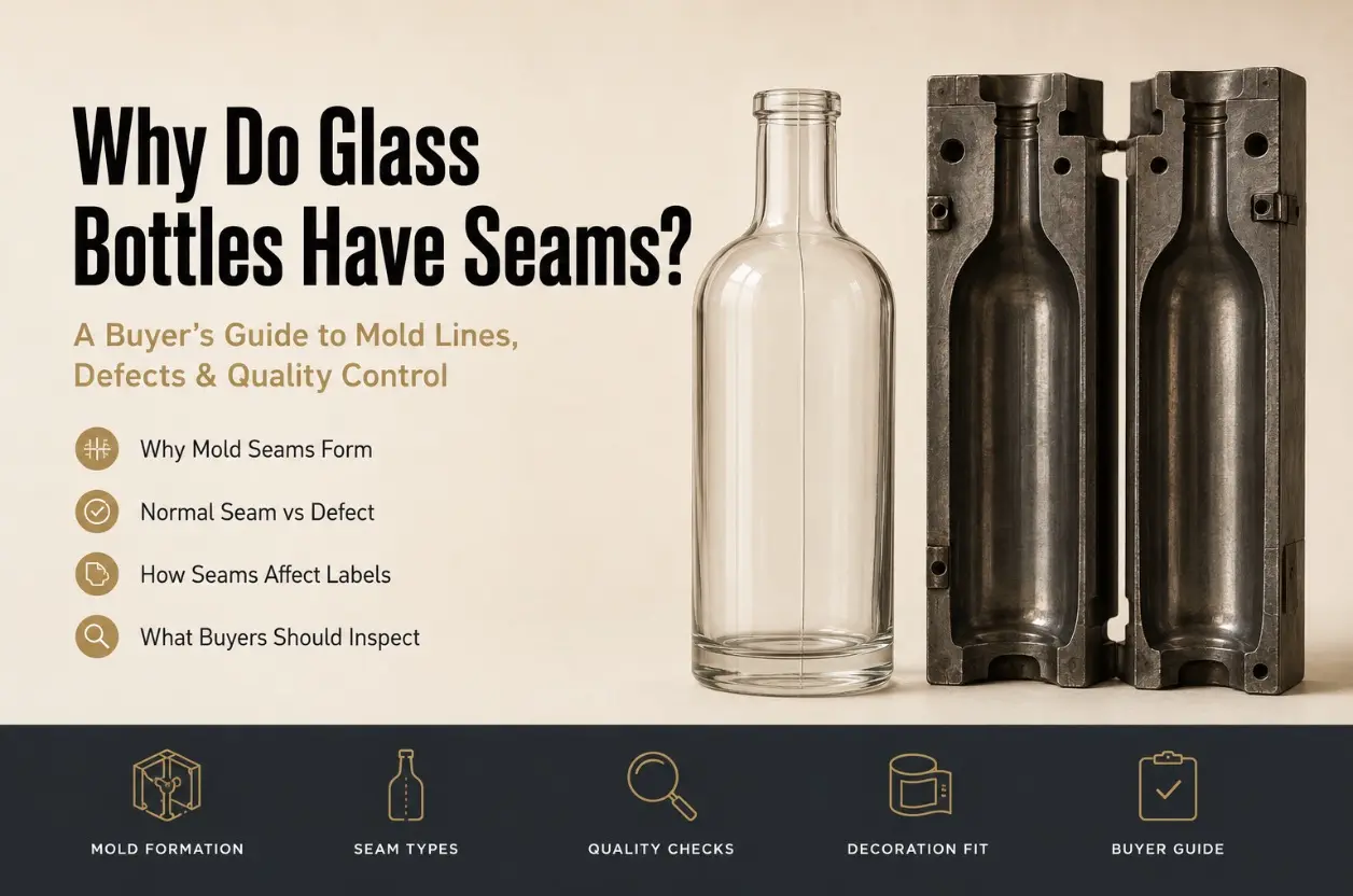 glass bottle seams created during the bottle molding process