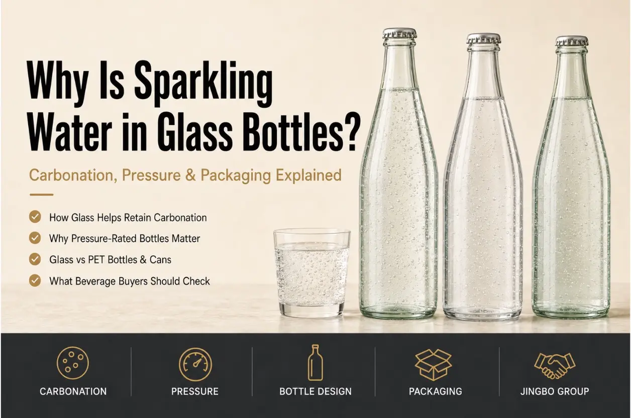 sparkling water in glass bottles with visible carbonation bubbles