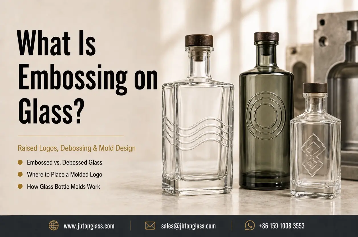 glass bottle embossing with raised and recessed logo designs