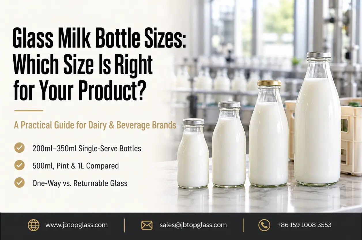 Glass milk bottle sizes from 250ml to 1 liter for dairy and beverage brands