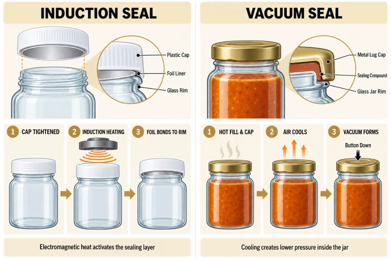 induction seal compared with vacuum seal on glass jars