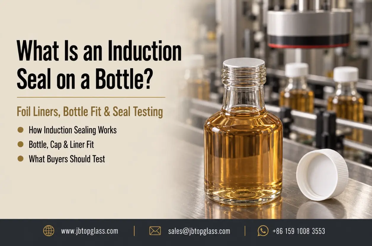 induction seal on a bottle with glass jar and foil liner