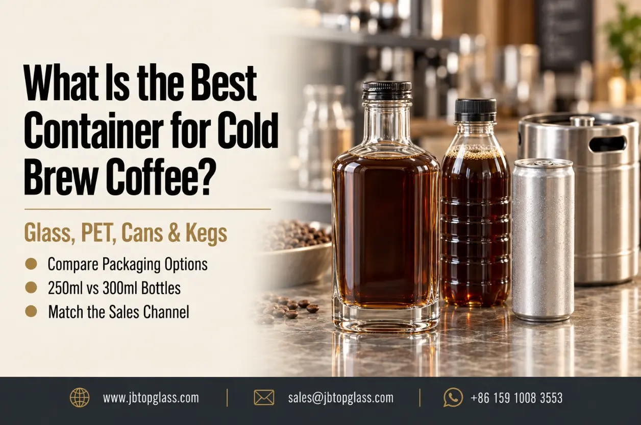 Glass bottle, PET bottle, aluminum can and keg for cold brew coffee
