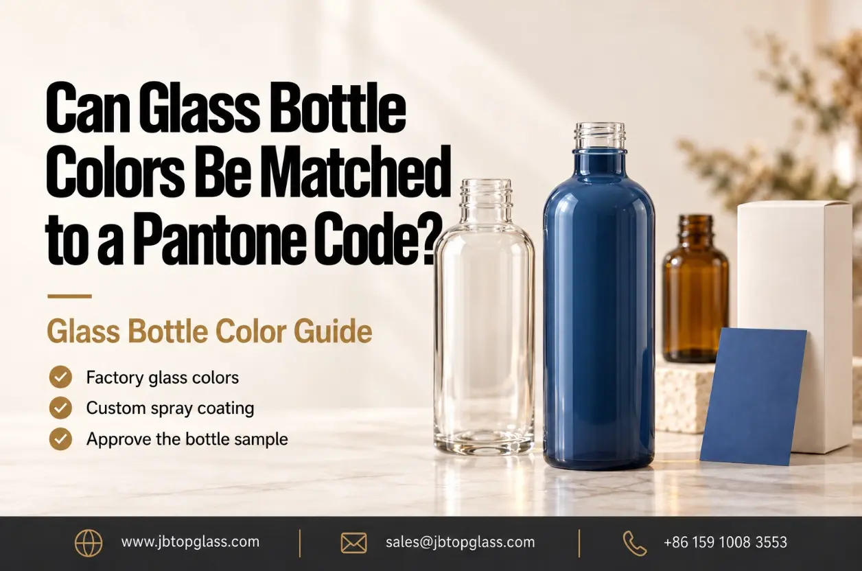 Color reference beside a spray-coated glass bottle and carton