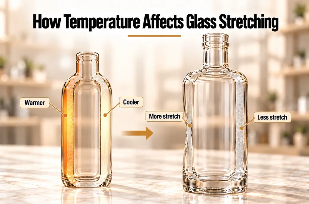 how temperature differences affect stretching in a glass bottle parison