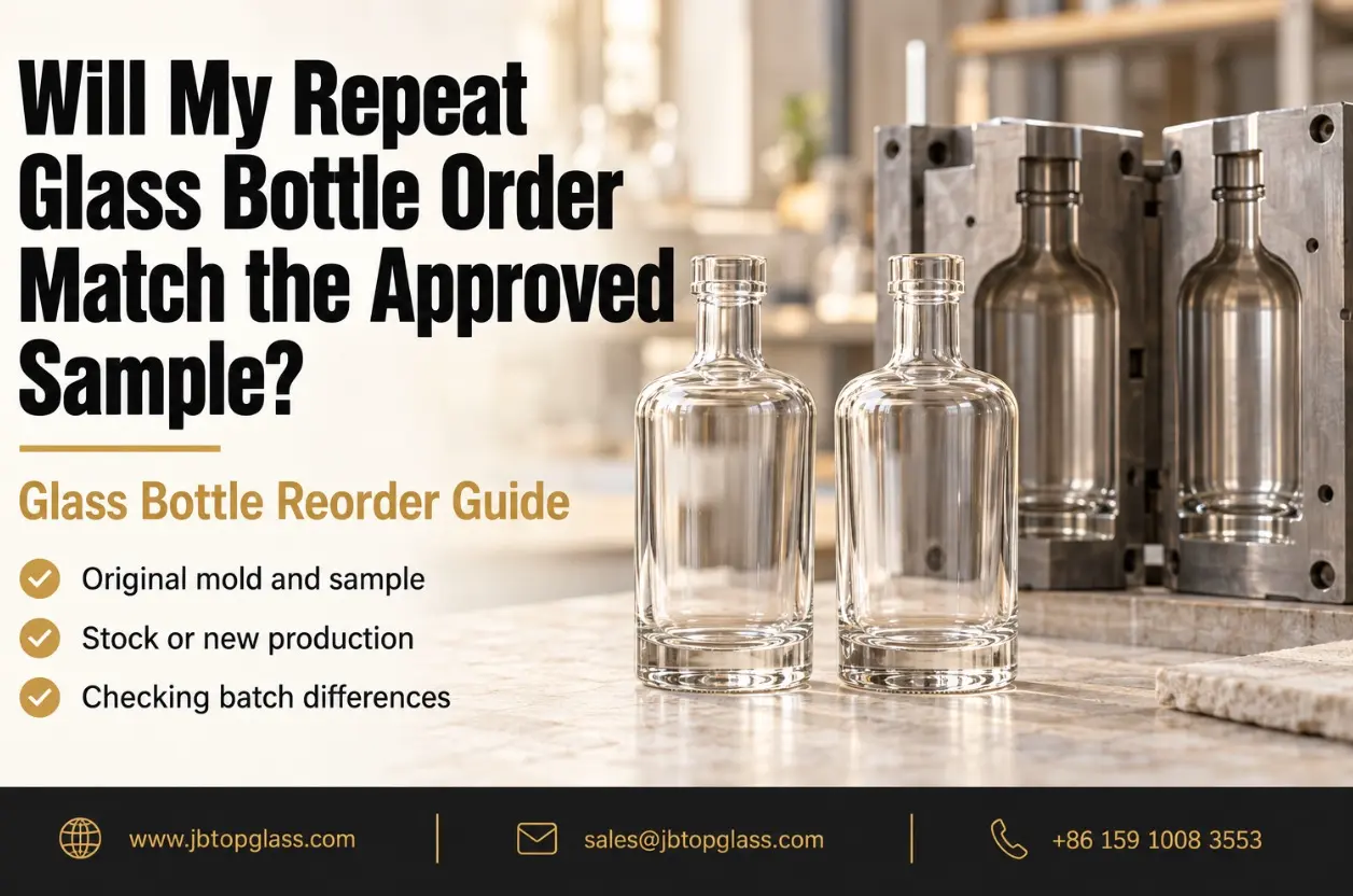 Approved sample, original mold and bottles for a repeat glass bottle order